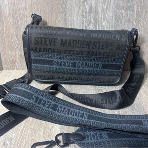 Steve Madden Black Logo Crossbody Bag –Adjustable Straps, Lightweight, Everyday